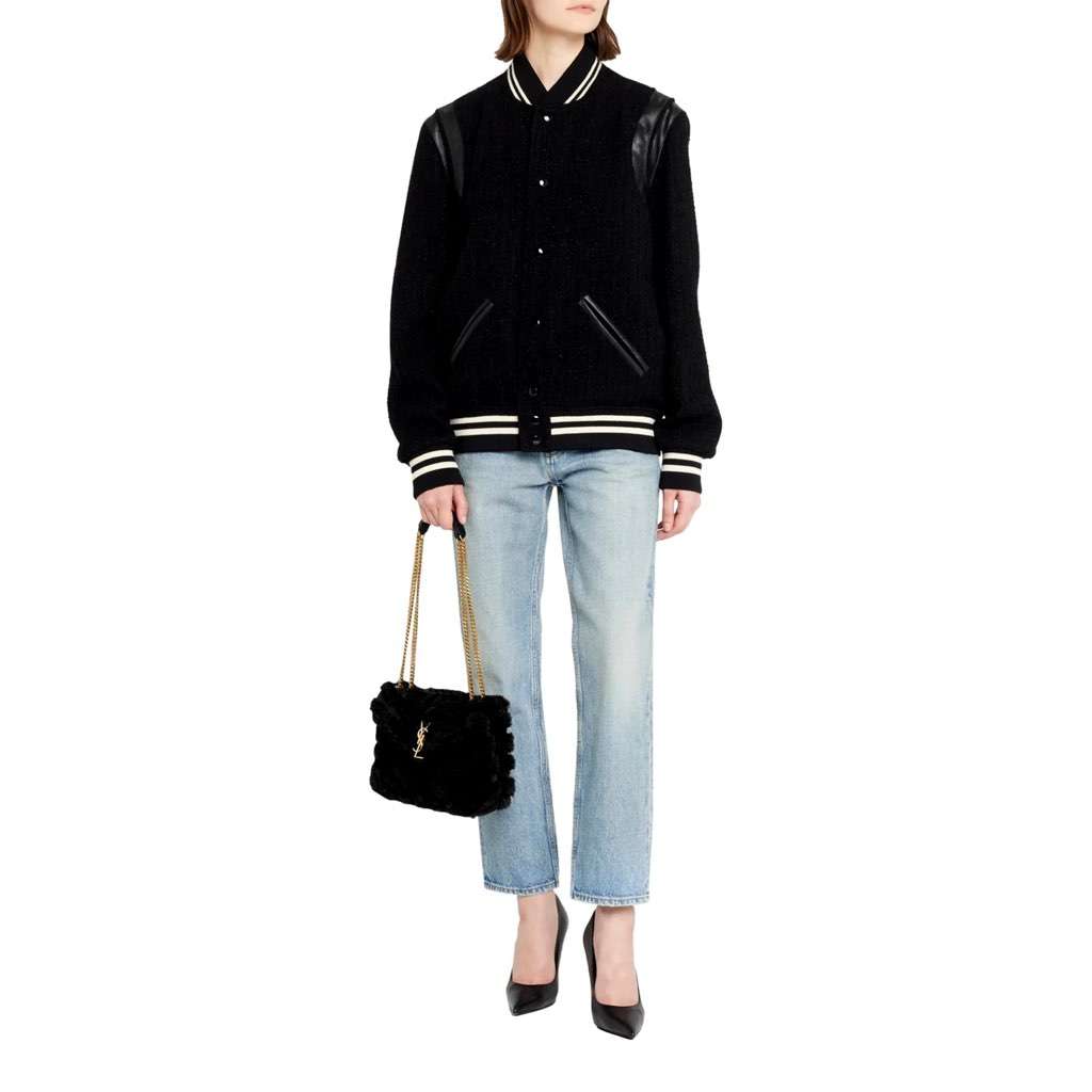Saint Laurent Saint Laurent Loulou Black Shearling Medium Shoulder Bag Black Leather Never worn, with tag - Model View