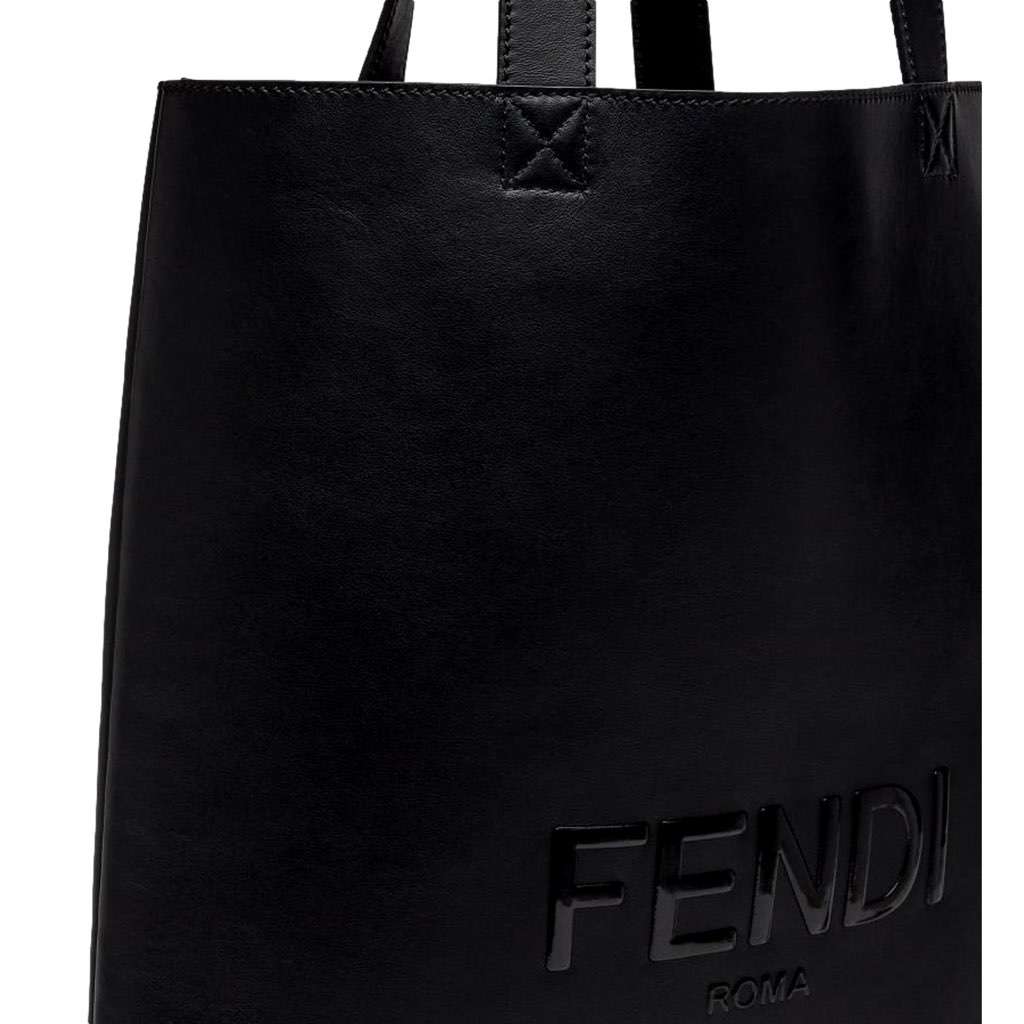 Fendi Fendi Roma Embossed Logo Black Calf Leather Large Shopping Tote Bag Black Leather Never worn, with tag - Inside View