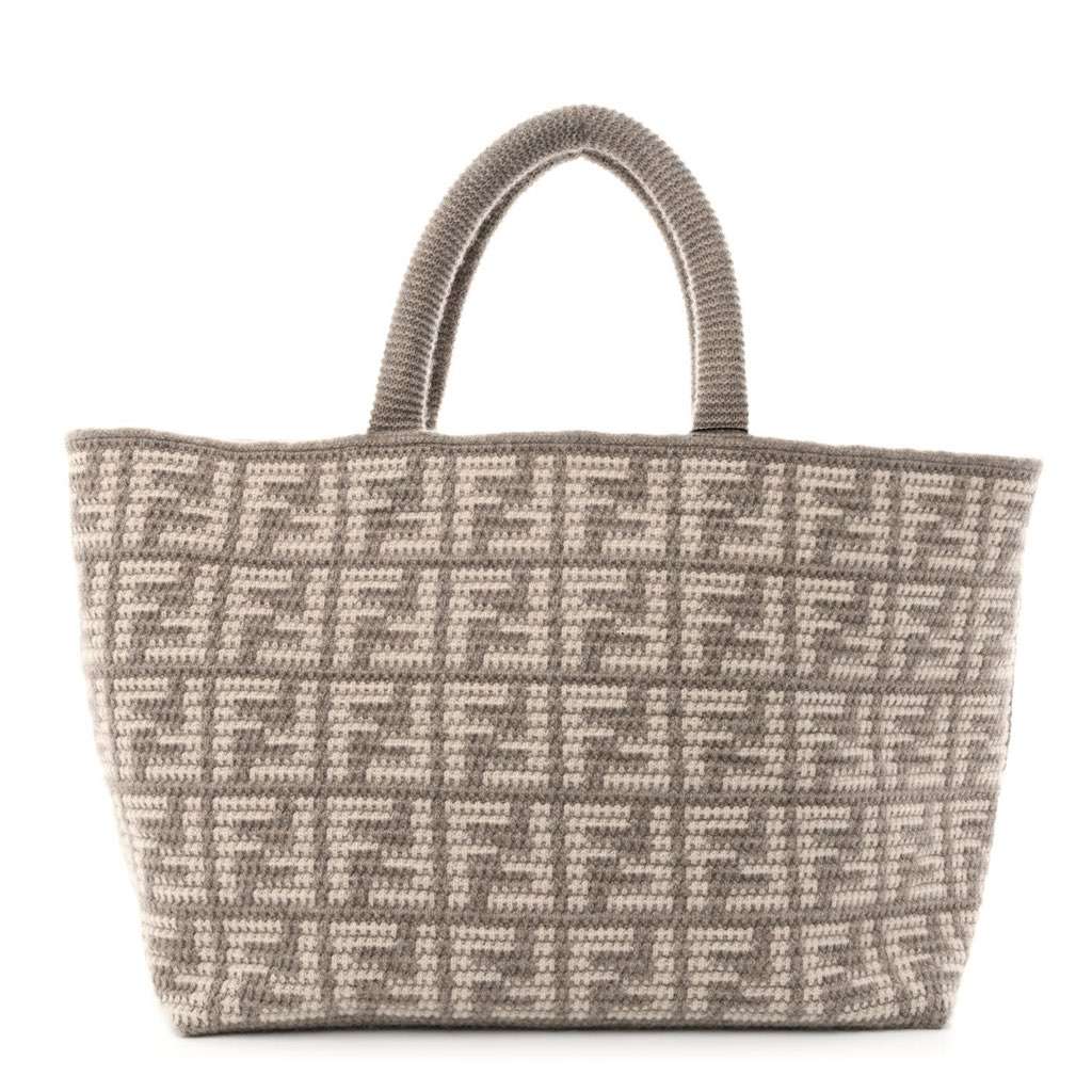 Fendi Fendi FF Tortora Gray Knitted Cashmere Wool Large Shopper Tote Bag Other Canvas Never worn, with tag - Front View