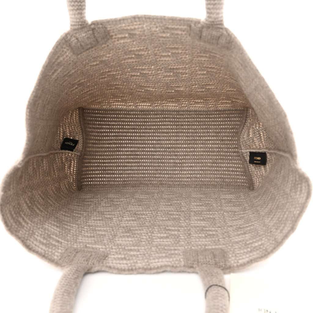 Fendi Fendi FF Tortora Gray Knitted Cashmere Wool Large Shopper Tote Bag Other Canvas Never worn, with tag - Inside View
