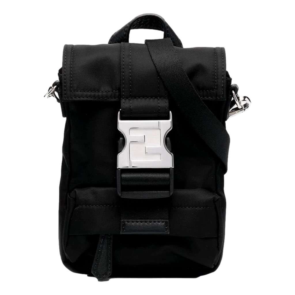 Fendi Fendi Fendiness Black Nylon Buckle Mini Backpack Crossbody Bag Black Never worn, with tag - Front View