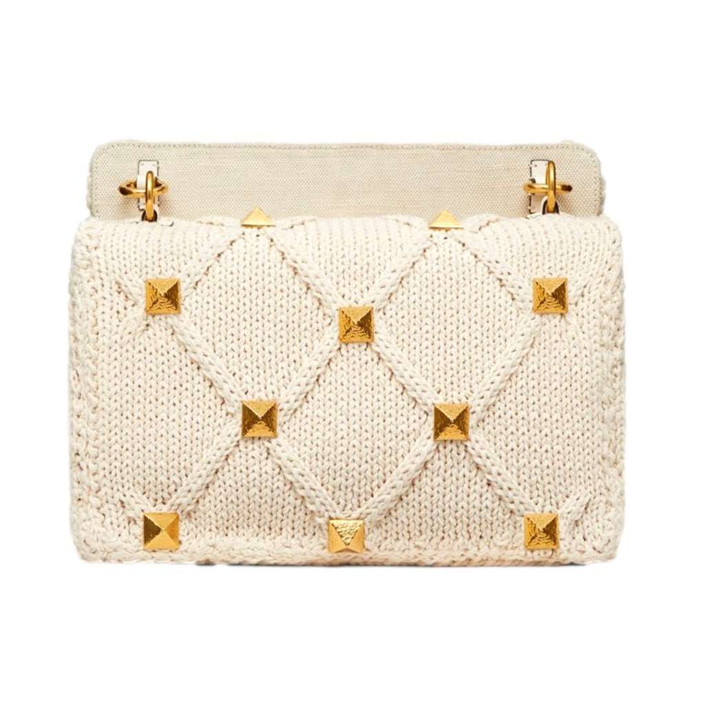 Valentino Garavani Valentino Garavani Roman Stud Large Shoulder Bag Ivory Knit Cashmere White Canvas Never worn, with tag - Inside View