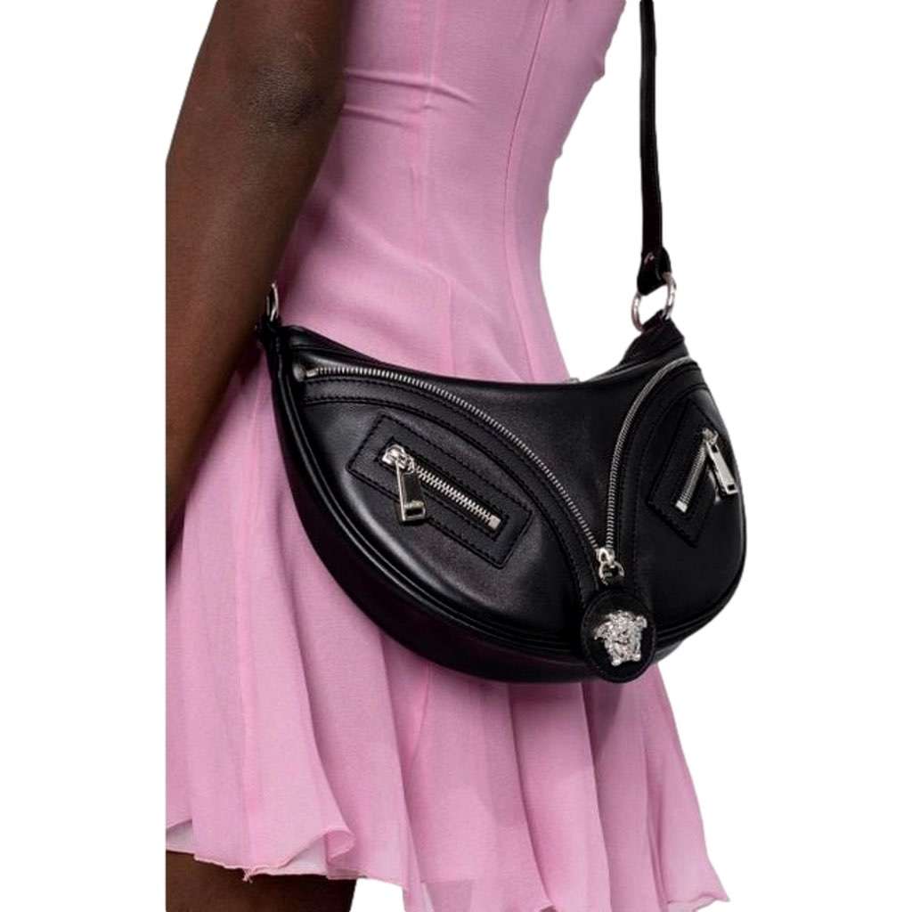 Versace Versace Repeat La Medusa Small Hobo Shoulder Bag Black Calfskin Leather Black Leather Never worn, with tag - Inside View