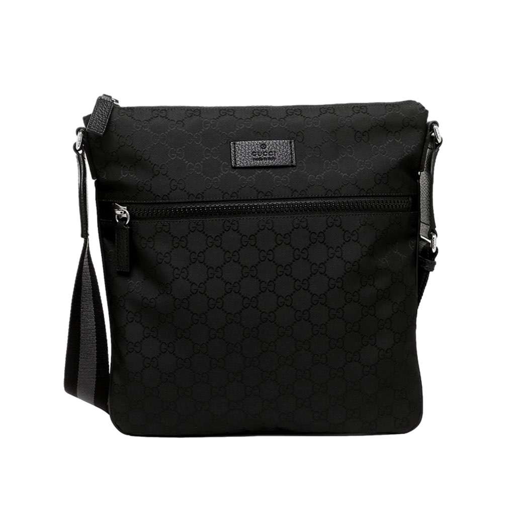 Gucci Gucci Unisex GG Guccissima Web Black Canvas Messenger Bag Crossbody Black Canvas Never worn, with tag - Front View