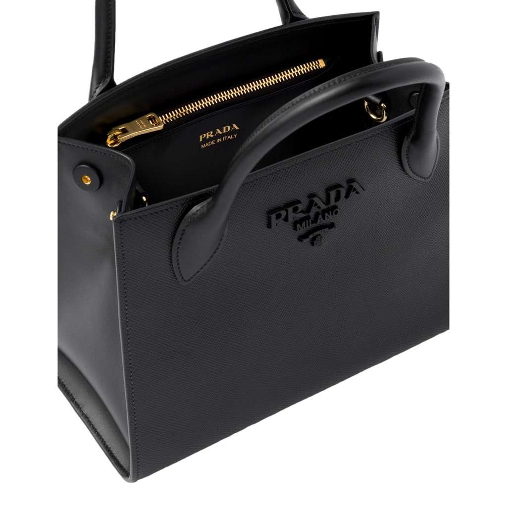 Prada Prada Monochrome Saffiano Top Handle Crossbody Tote Bag Black Black Leather Never worn, with tag - Model View
