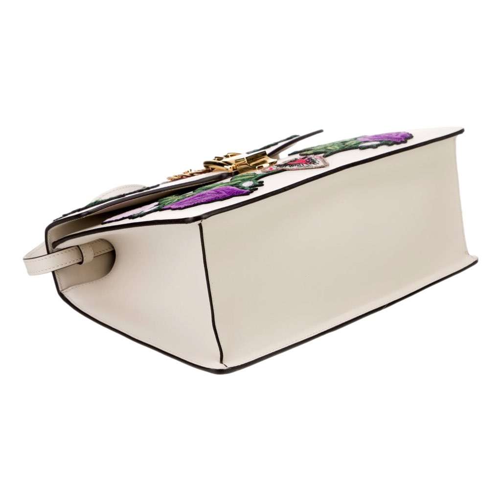 Gucci Gucci Sylvie Embroidered Off White Medium Top Handle Bag White Leather Good condition - Inside View