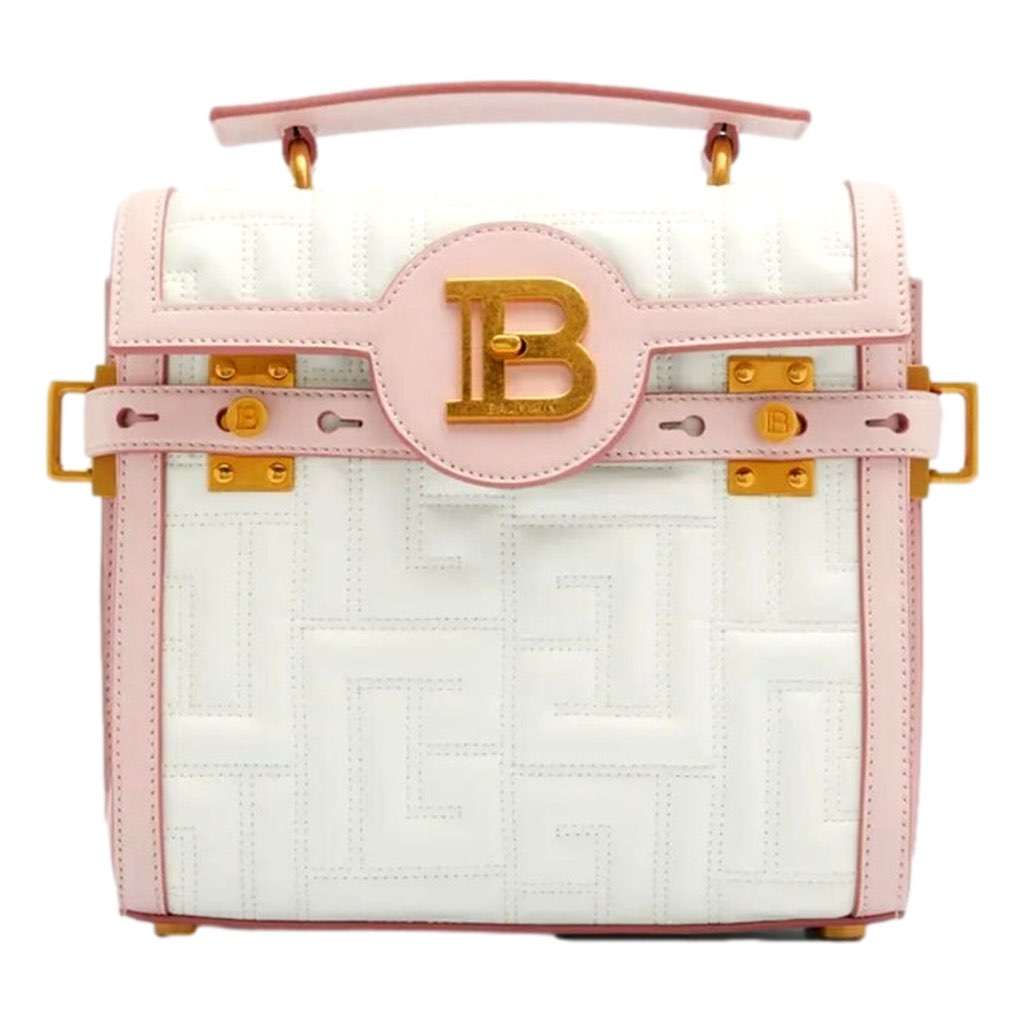 Balmain Balmain B-Buzz 23 Pink White Tote Crossbody Shoulder Bag Quilted Leather Pink Leather Never worn, with tag - Front View