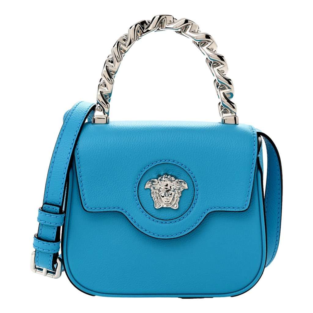 Versace Versace Blue La Medusa Mini Top-Handle Bag Blue Leather Never worn, with tag - Front View