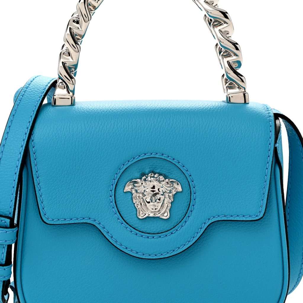Versace Versace Blue La Medusa Mini Top-Handle Bag Blue Leather Never worn, with tag - Back View