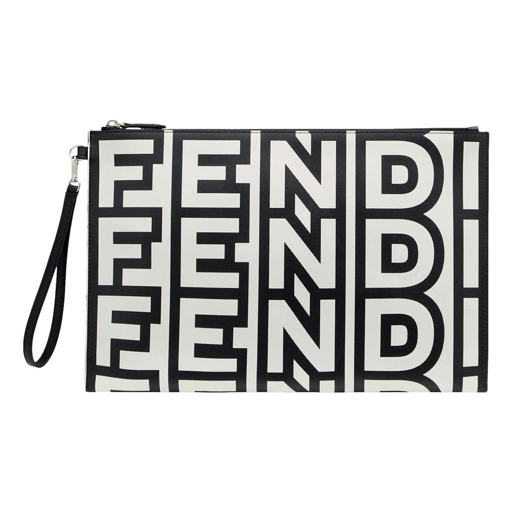 Fendi Fendi by Marc Jacobs Roma Black White Large Leather Clutch Black Leather Never worn, with tag - Front View