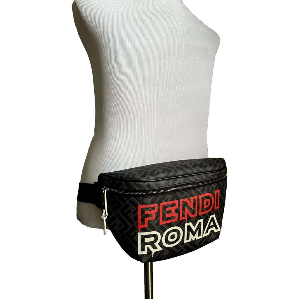 Fendi Fendi Roma Fendigraphy Nero and Rosso Leather Belt Bag Black Leather Never worn, with tag - Back View