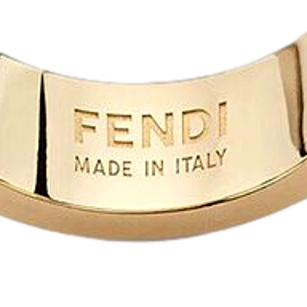 Fendi Fendi FF Crystal Embellished Wide Band Gold Ring Small Gold Never worn, with tag - Model View