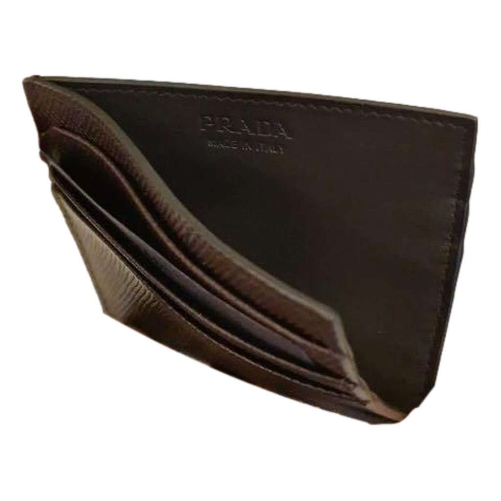 Prada Prada Saffiano Mens Bruciato Brown Credit Card Wallet Brown Leather Never worn, with tag - Model View