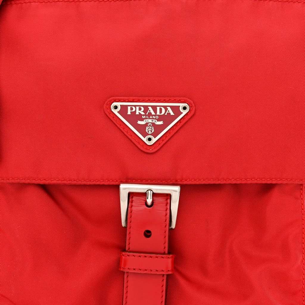 Prada Prada Rosso Pattina Nylon Red Medium Messenger Bag Red Never worn, with tag - Model View