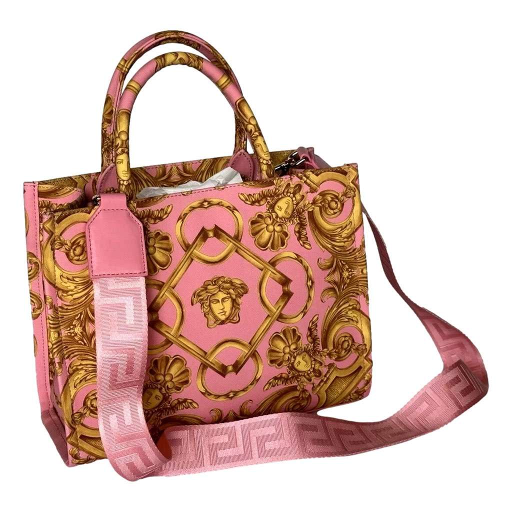 Versace Versace Pastel Pink Signature Print Small Canvas Tote Pink Canvas Never worn, with tag - Model View