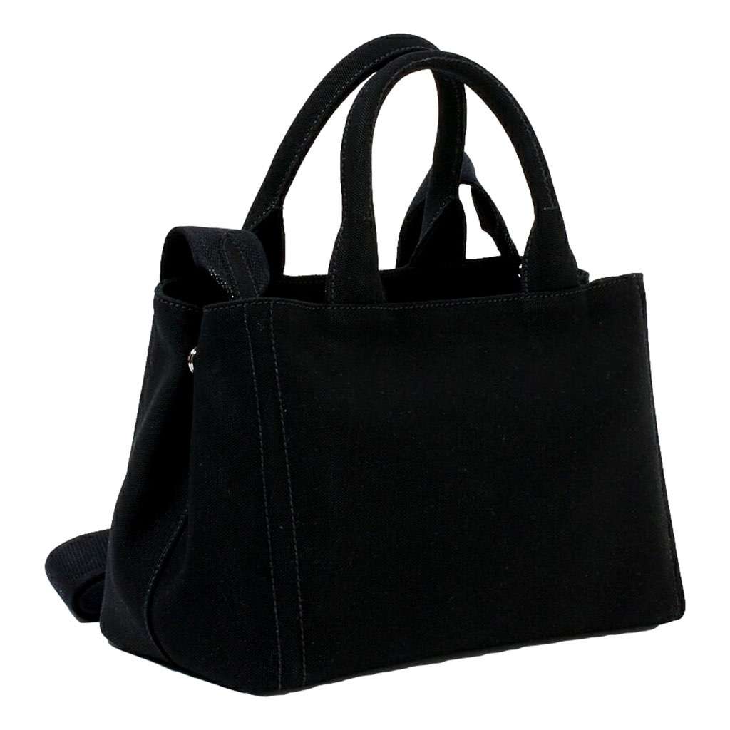 Prada Prada Canapa Tote Handbag Canvas Embossed Lettering Logo Fabric Black Black Never worn, with tag - Back View