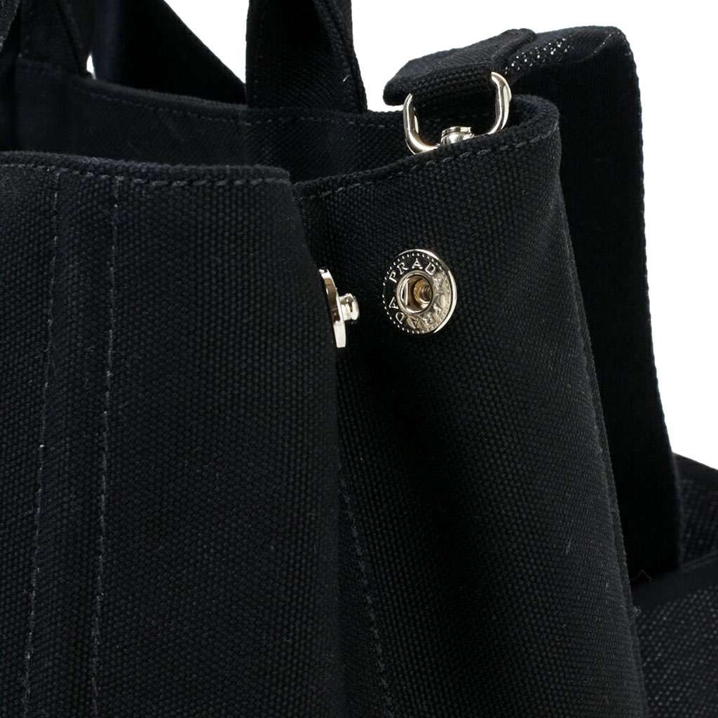 Prada Prada Canapa Tote Handbag Canvas Embossed Lettering Logo Fabric Black Black Never worn, with tag - Inside View