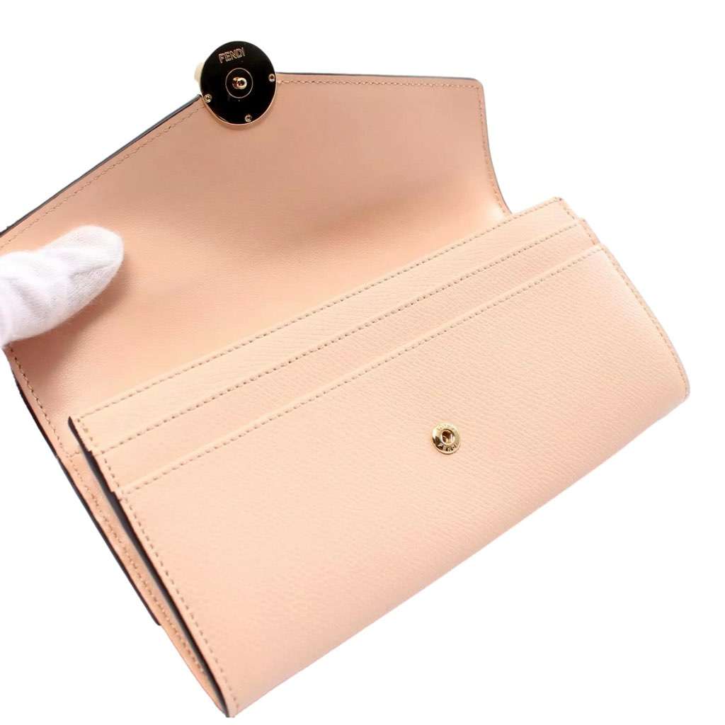 Fendi Fendi F Is Fendi Leather Long Envelope Womens Wallet Light Rose Beige Pink Pink Leather Never worn, with tag - Model View