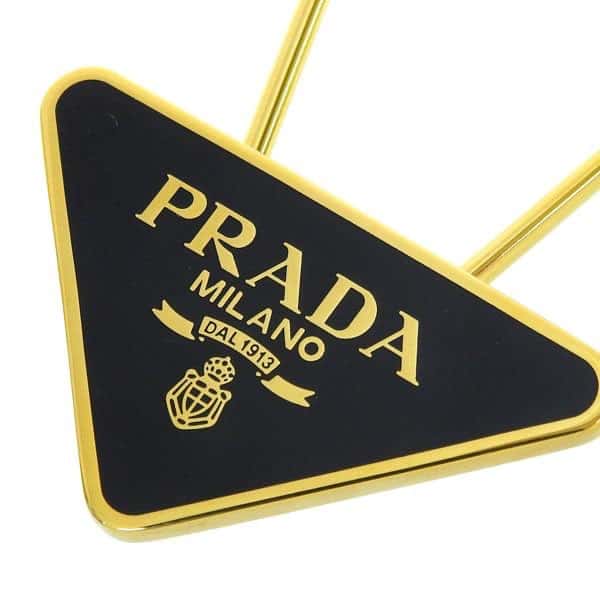 Prada Prada Enameled Metal Logo Pin Key Ring Black and Gold Purse Charm Black Never worn, with tag - Back View