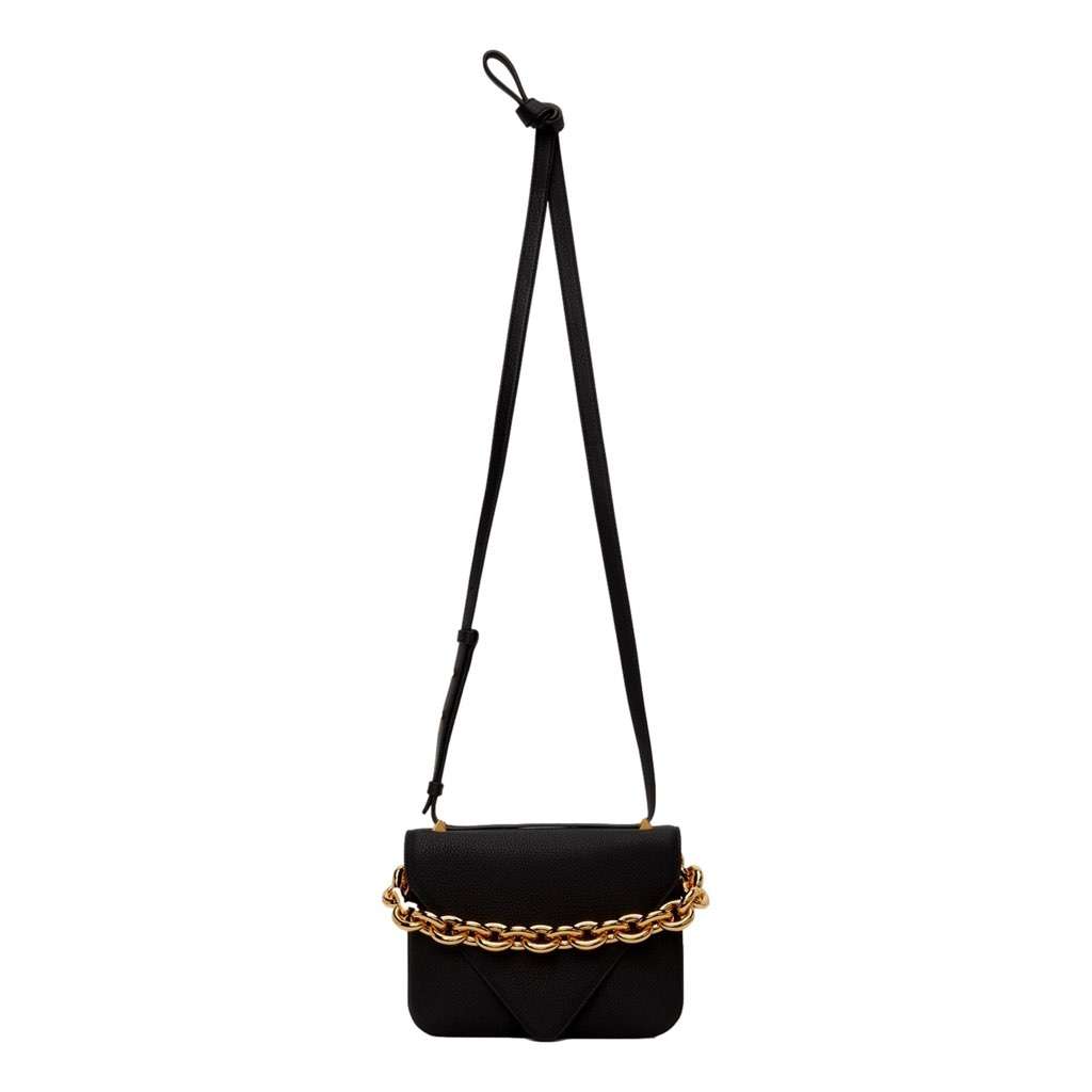 Bottega Veneta Bottega Veneta Calfskin Mount Envelope Crossbody Bag Black and Gold Black Leather Never worn, with tag - Front View