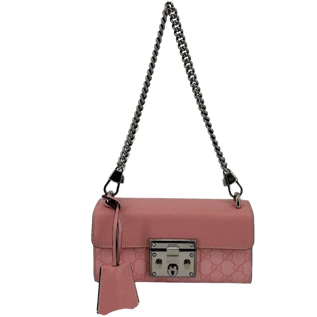 Gucci Gucci Pink GG Supreme Leather Padlock Chain Small Handbag Pink Pink Leather Never worn, with tag - Inside View