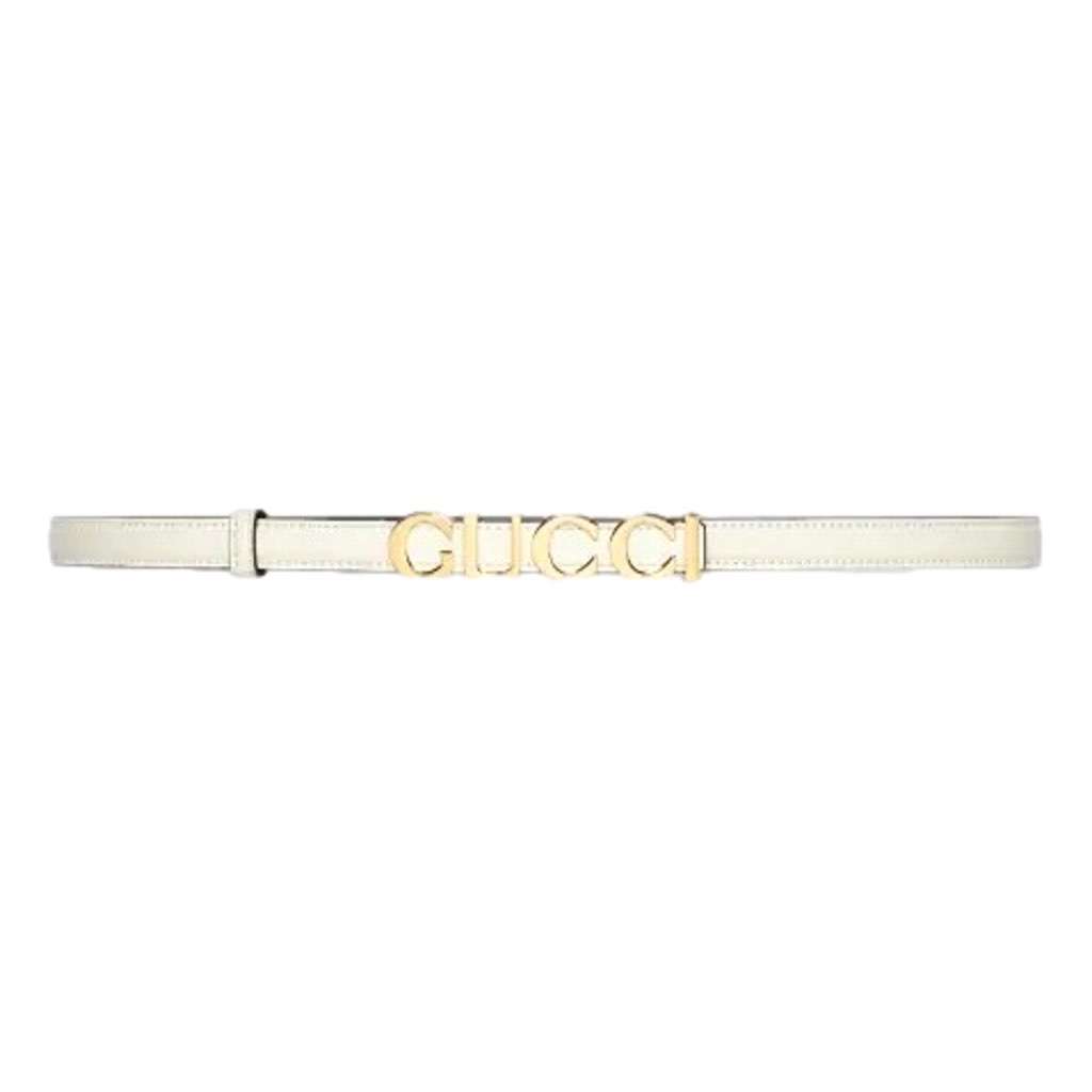 Gucci Gucci Cream Leather Belt with Metal Gold Logo Lettering Size 80 White Leather Never worn, with tag - Back View