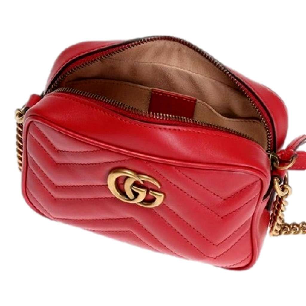 Gucci Gucci GG Marmont Matelass√© Red Leather Crossbody Mini Bag Red Leather Never worn, with tag - Inside View