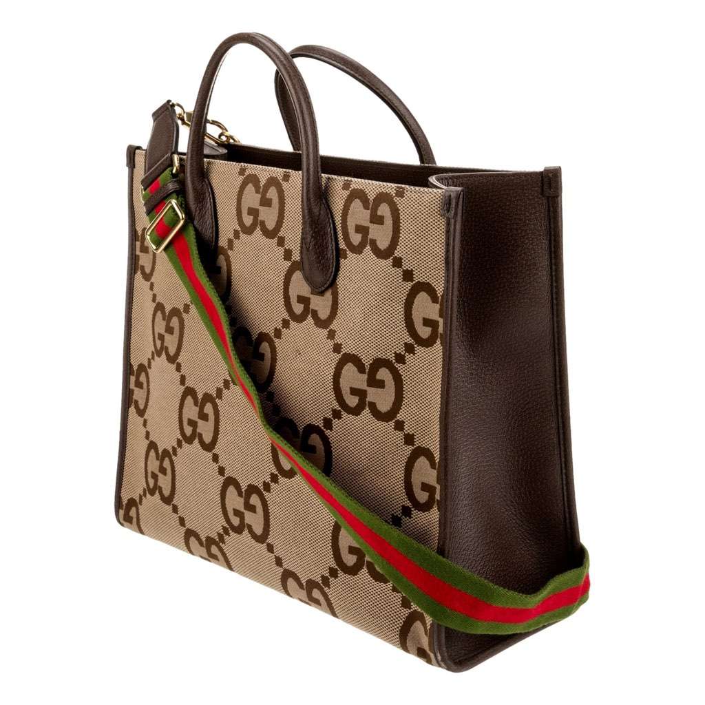 Gucci Gucci Beige Brown Canvas Jumbo GG Tote Bag Web Stripe Shoulder Strap Beige Canvas Never worn, with tag - Inside View