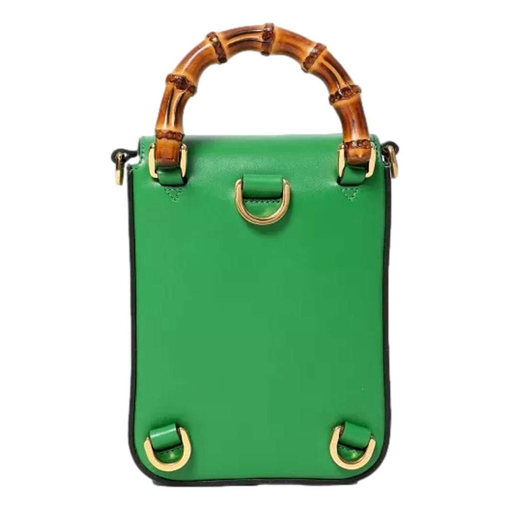 Gucci Gucci Bamboo Mini Handbag Top Handle Bag in Green Leather Green Leather Never worn, with tag - Model View