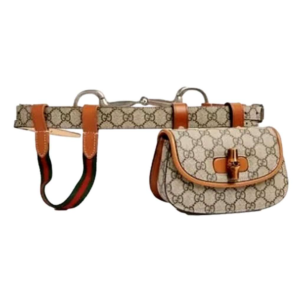 Gucci Gucci GG Supreme Monogram Web Bamboo 1947 Mini Belt Bag In Beige 75 Beige Canvas Never worn, with tag - Back View