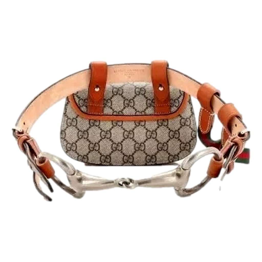 Gucci Gucci GG Supreme Monogram Web Bamboo 1947 Mini Belt Bag In Beige 75 Beige Canvas Never worn, with tag - Model View