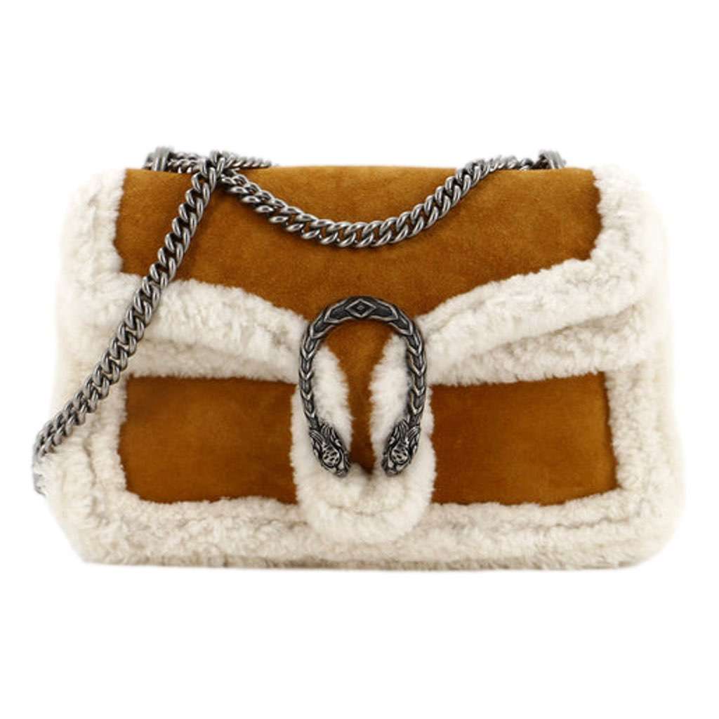 Gucci Gucci Dionysus Bag Suede with Shearling Medium Brown Leather Never worn, with tag - Front View