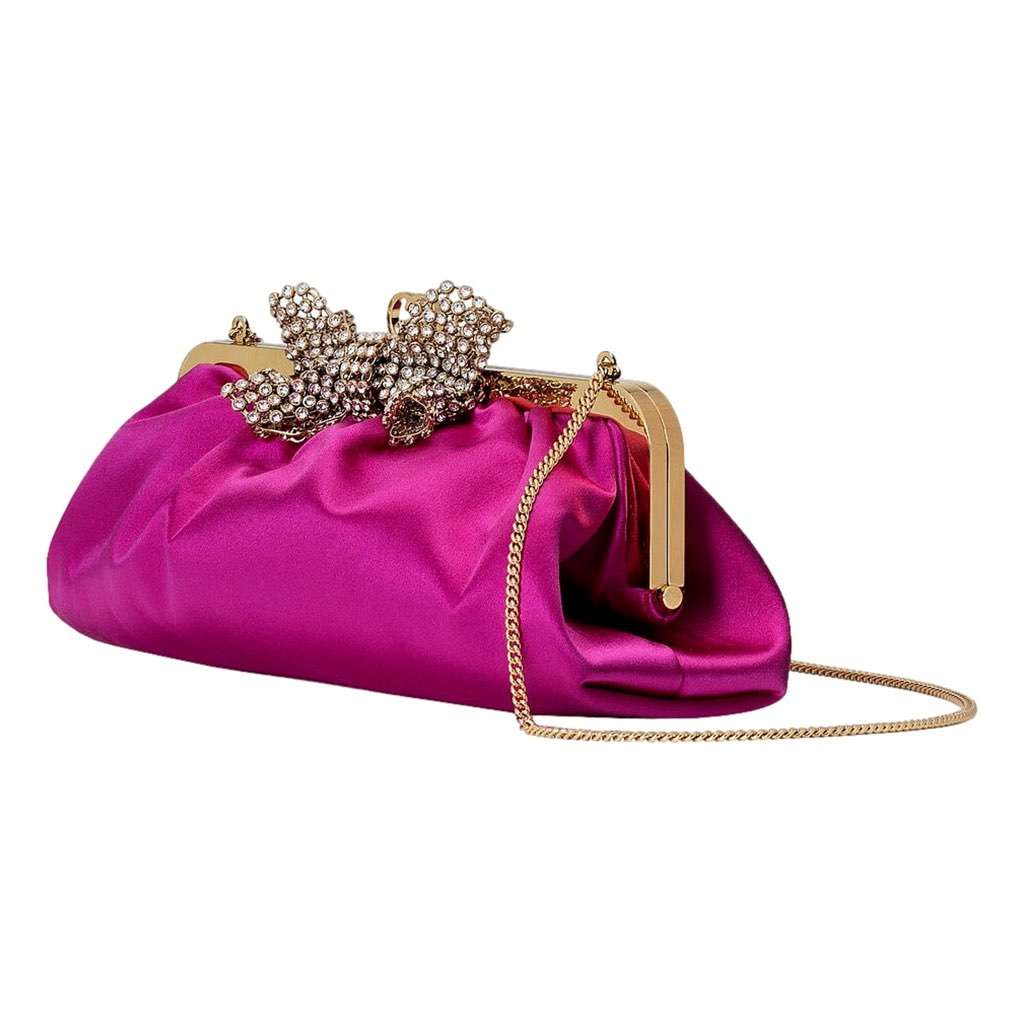 Gucci Gucci Broadway Fuchsia Satin Crystal Bow Clutch Chain Shoulder Bag Pink Never worn, with tag - Back View