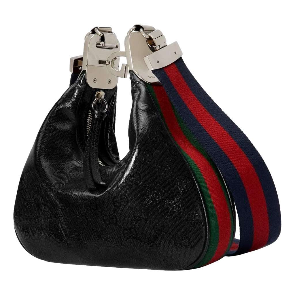Gucci Gucci Attache Web Stripe Small Shoulder Bag Black Leather Black Leather Never worn, with tag - Front View