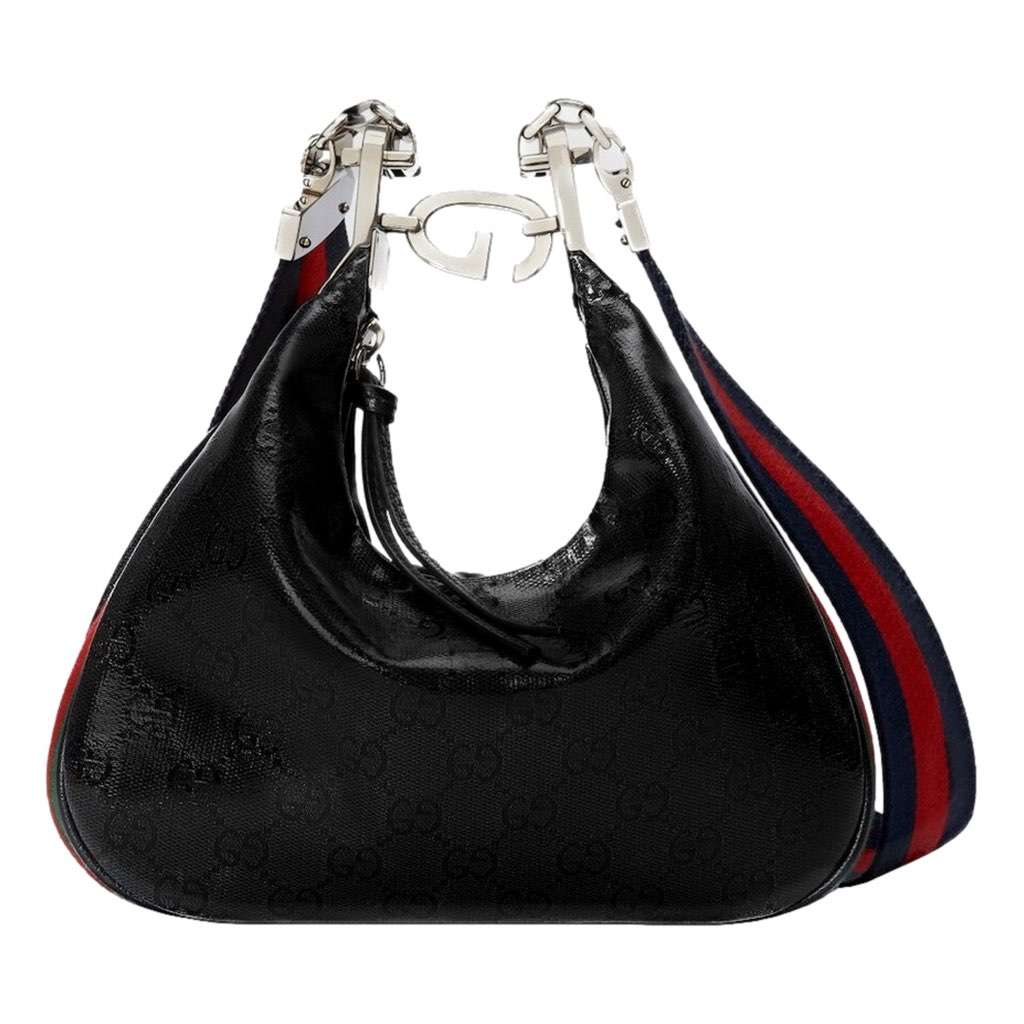 Gucci Gucci Attache Web Stripe Small Shoulder Bag Black Leather Black Leather Never worn, with tag - Back View