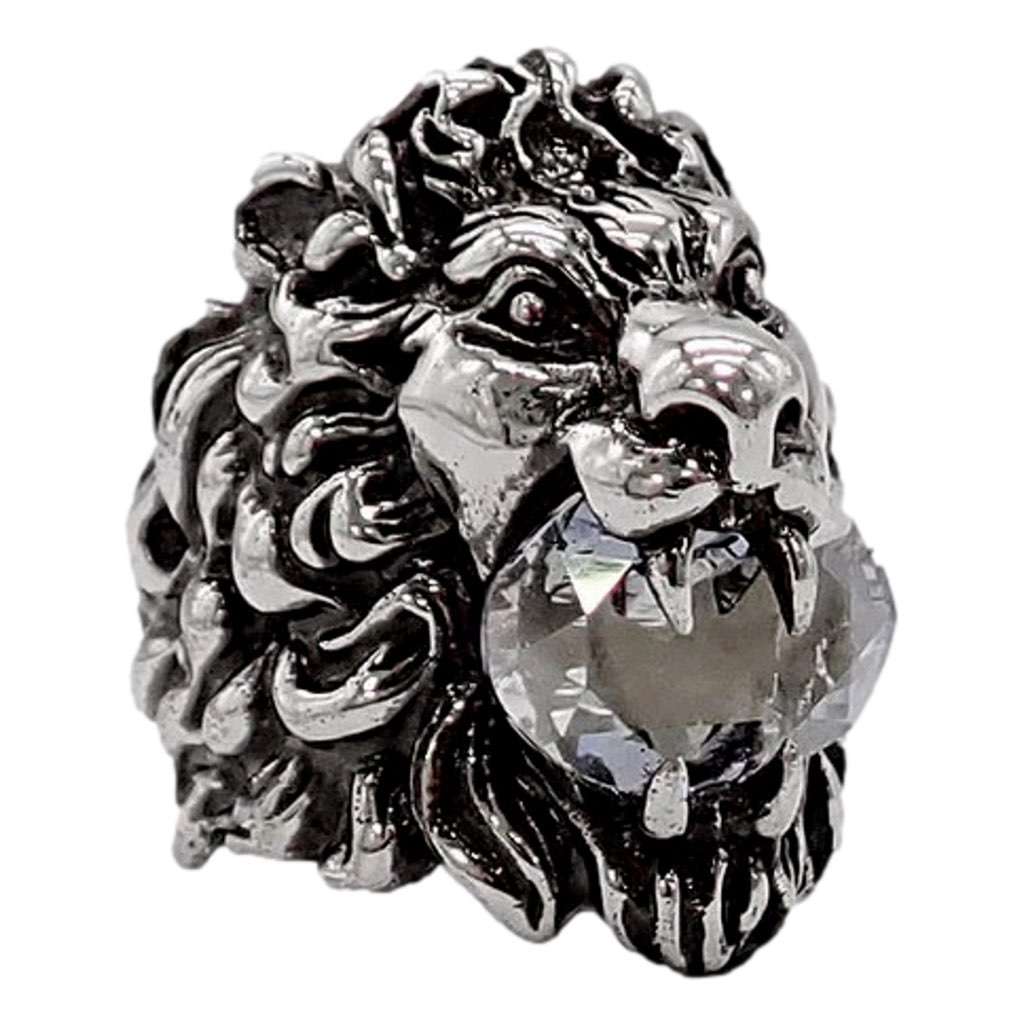 Gucci Gucci Lion Head Motif Silver Ring Crystal Size 10 Silver Never worn, with tag - Model View