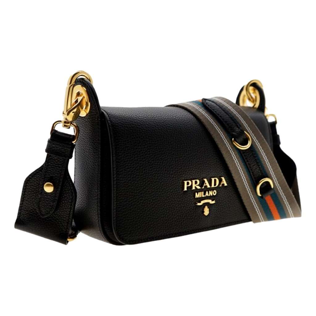 Prada Prada Milano Black Small Leather Crossbody Bag Web Stripe Strap Black Leather Never worn, with tag - Back View