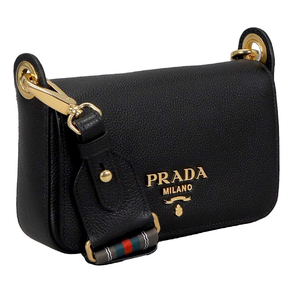 Prada Prada Milano Black Small Leather Crossbody Bag Web Stripe Strap Black Leather Never worn, with tag - Inside View