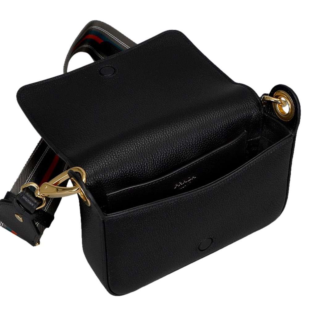 Prada Prada Milano Black Small Leather Crossbody Bag Web Stripe Strap Black Leather Never worn, with tag - Box View