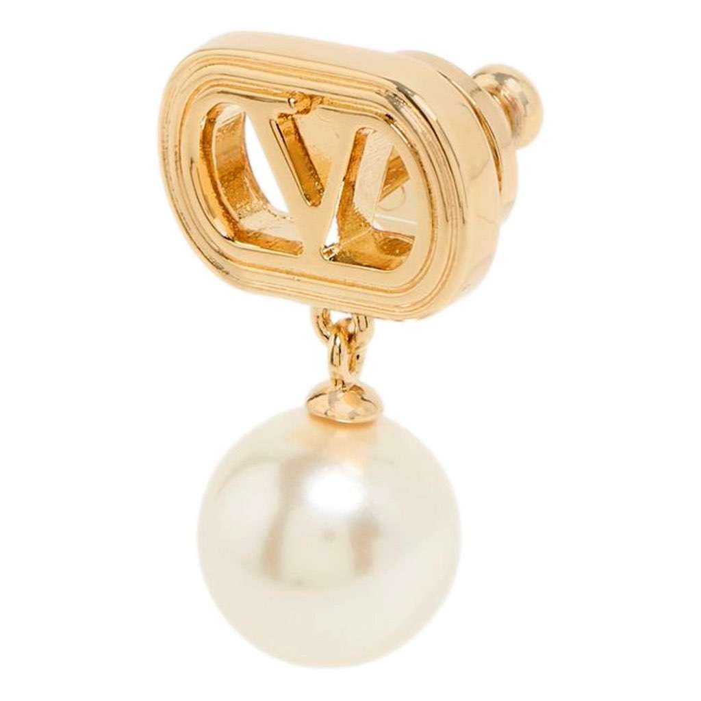 Valentino Garavani Valentino Garavani Ovalette Gold Pearl Drop Earrings Gold Never worn, with tag - Front View