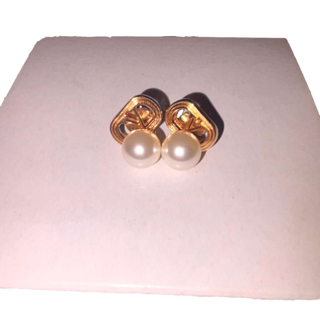 Valentino Garavani Valentino Garavani Ovalette Gold Pearl Drop Earrings Gold Never worn, with tag - Inside View