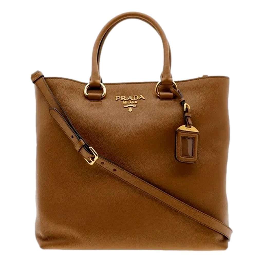 Prada Prada Vitello Phenix Caramel Brown Shopping Tote Bag Brown Leather Never worn, with tag - Front View