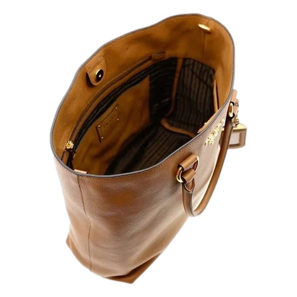Prada Prada Vitello Phenix Caramel Brown Shopping Tote Bag Brown Leather Never worn, with tag - Model View