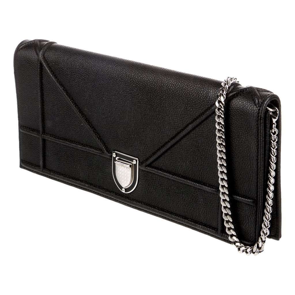 Dior Dior Black Calfskin Leather Diorama Wallet on Chain Black Leather Very good condition - Front View