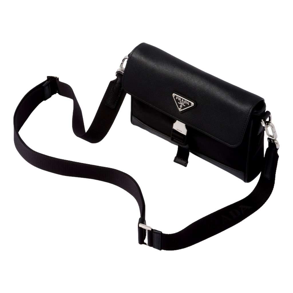 Prada Prada Nero Black Re-Nylon Saffiano Silver Triangle Logo Messenger Crossbody Bag Black Never worn, with tag - Inside View