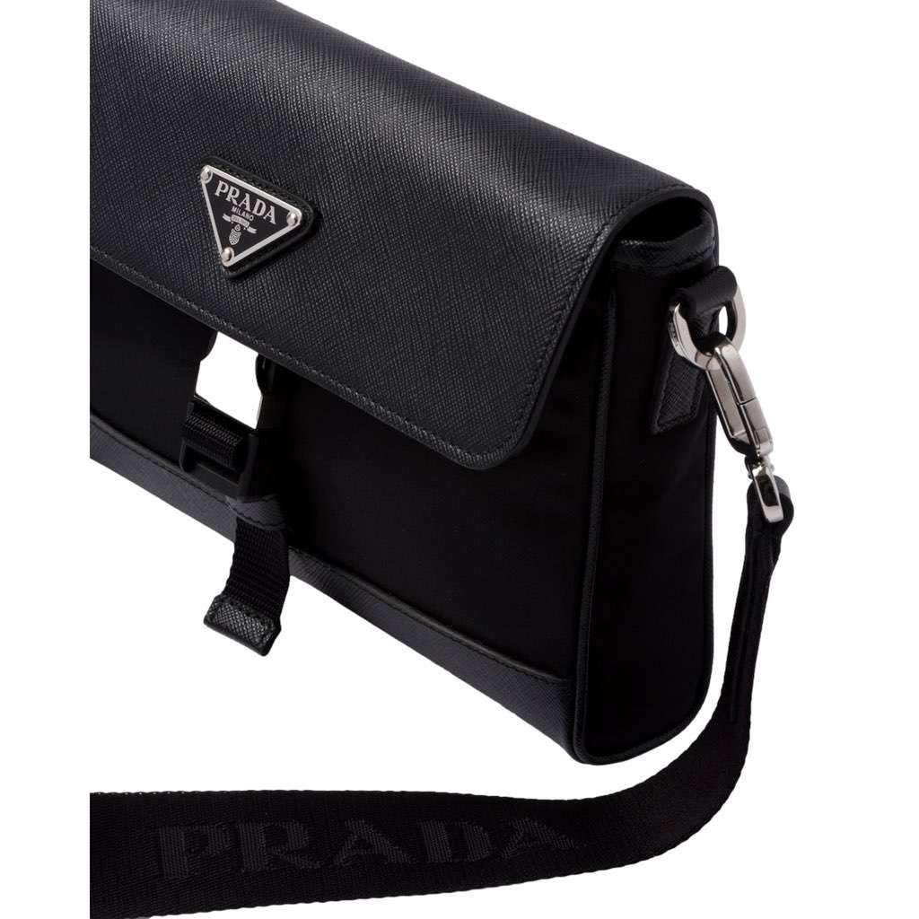 Prada Prada Nero Black Re-Nylon Saffiano Silver Triangle Logo Messenger Crossbody Bag Black Never worn, with tag - Box View
