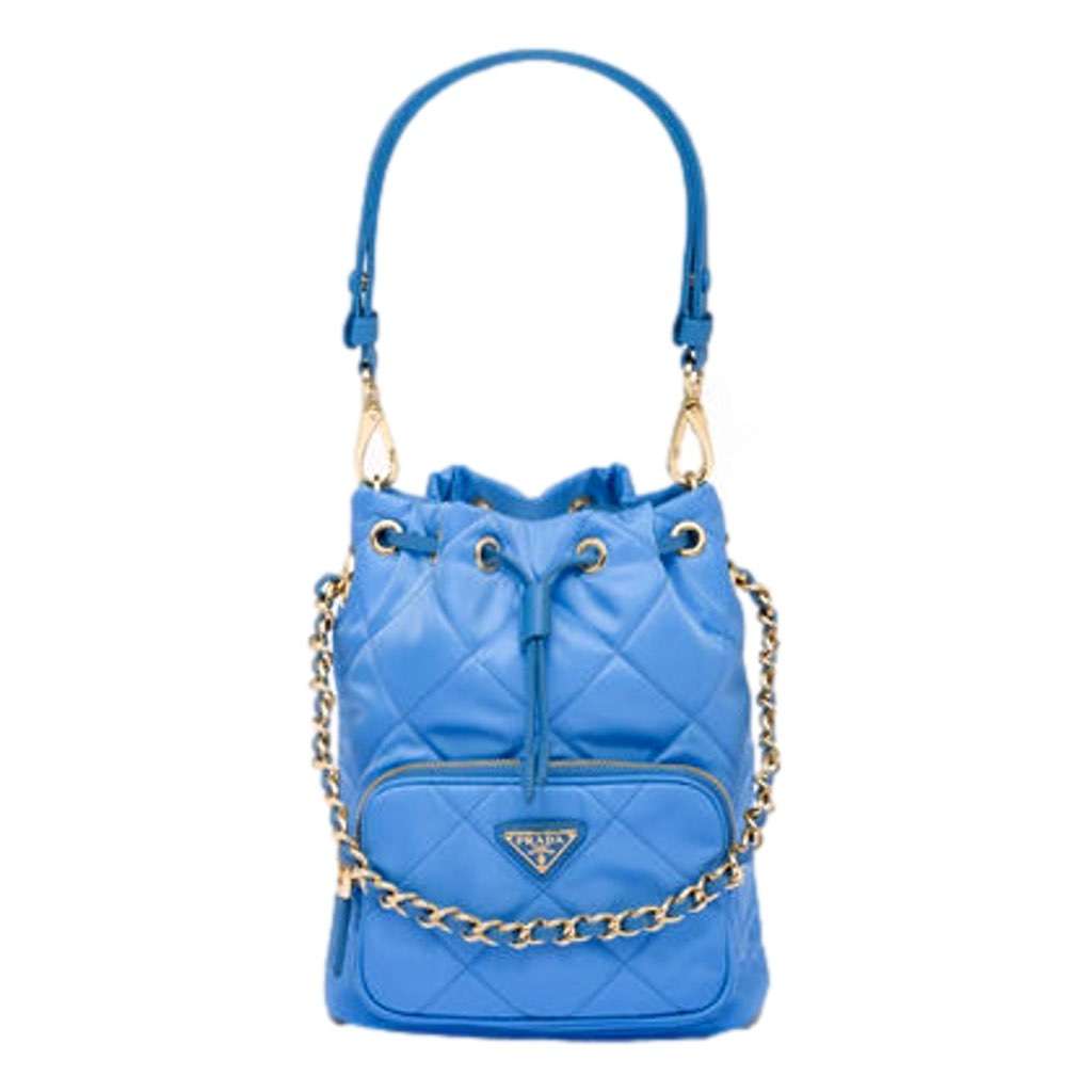 Prada Prada Tessuto Nylon Pervinca Blue Duet Drawstring Quilted Bucket Bag Blue Never worn, with tag - Front View