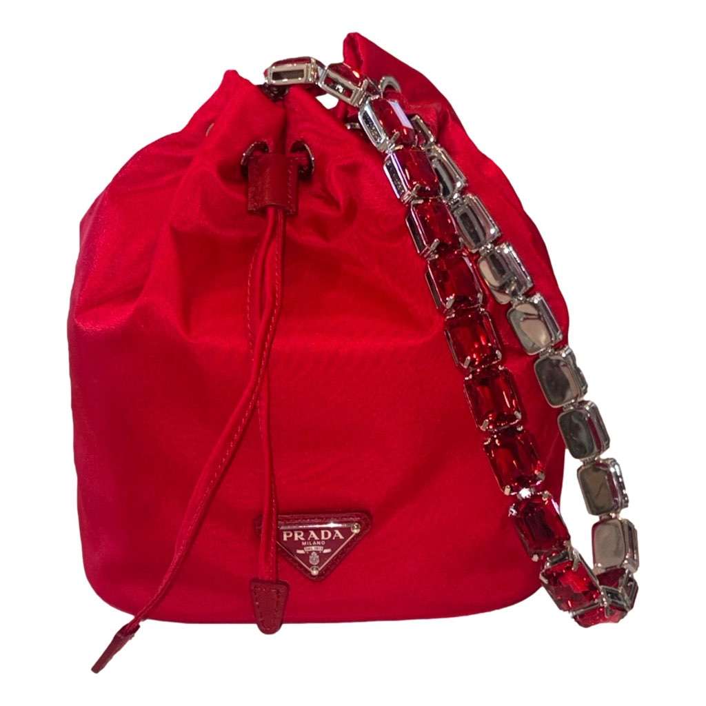 Prada Prada Re-Nylon Rosso Red Drawstring Bucket Bag Embellished Crystal Handle Red Never worn, with tag - Inside View