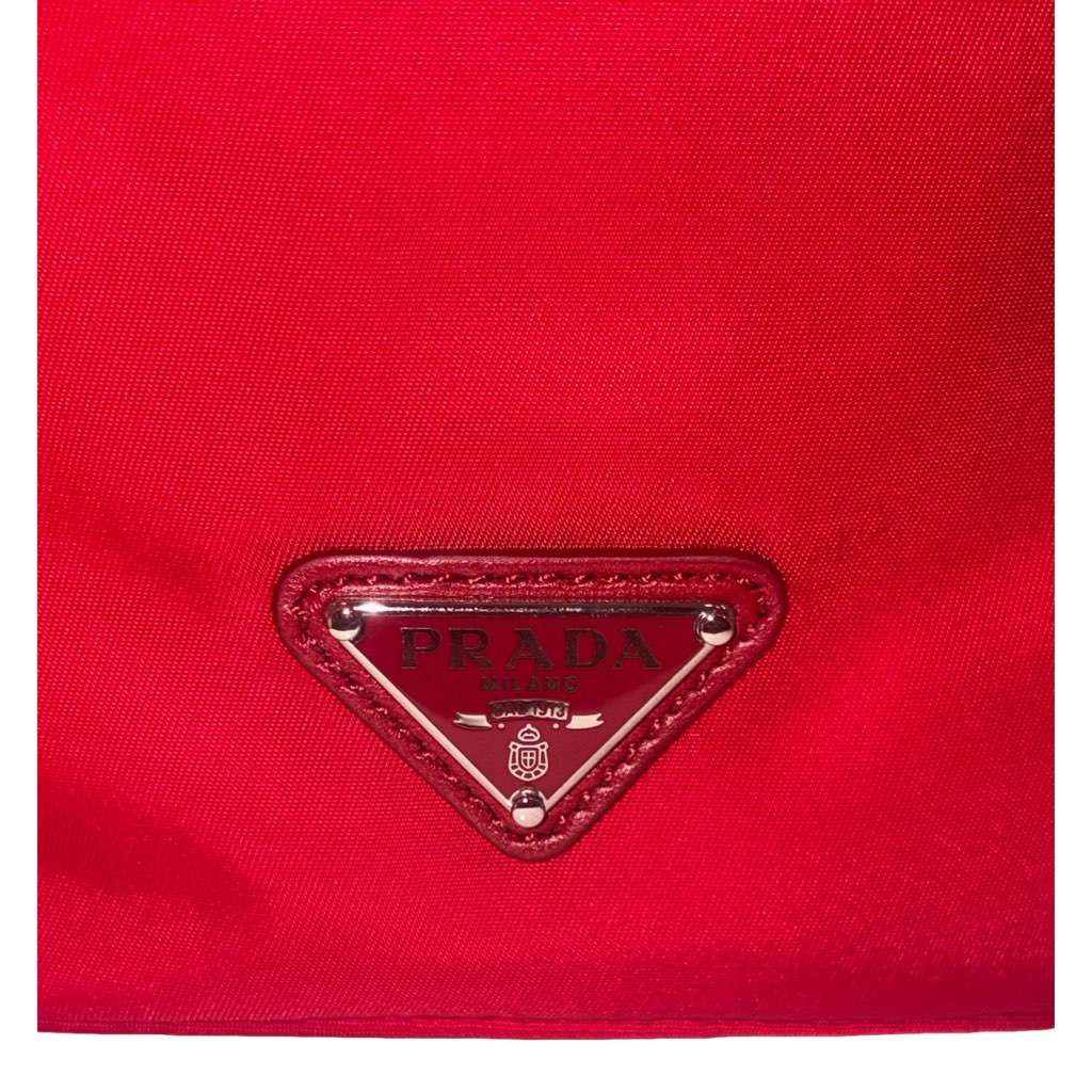 Prada Prada Re-Nylon Rosso Red Drawstring Bucket Bag Embellished Crystal Handle Red Never worn, with tag - Model View