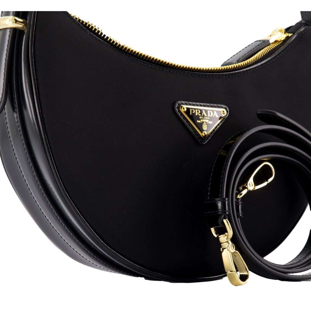 Prada Prada Arqu√© Re-Nylon and Brushed Leather Black Shoulder Bag Black Never worn, with tag - Model View